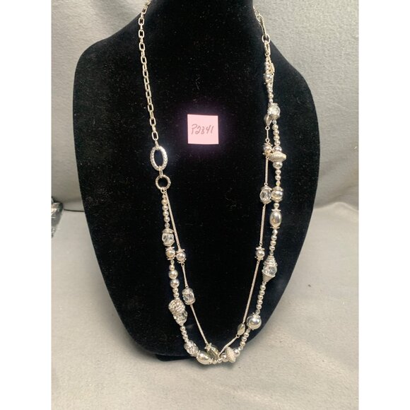 Silver-Tone Beaded Multi-Strand Necklace with Chain & Textured Beads 36" - Picture 7 of 7